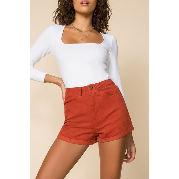 Superdown Dasha Shorts Rust High Rise Corduroy Cuffed Casual WomenSmall S - Picture 15 of 15